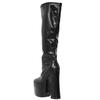 Womens Knee-high Boots 15CM High Block Heel Platform Zipper PU Leather Boots Big Size