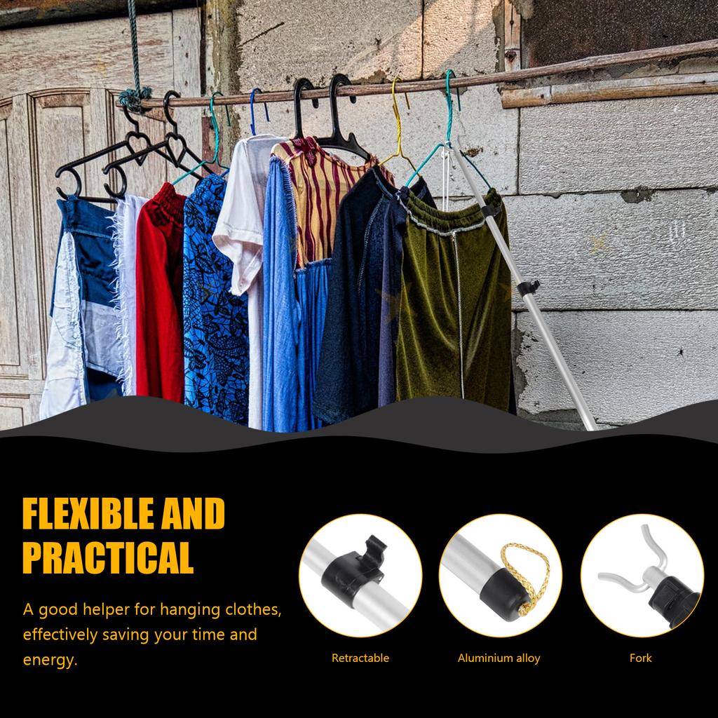 Clothes Rail Clothesline Drying Pole Home Rod Hanger White Shelf Retractable Racks Household for Balcony Props