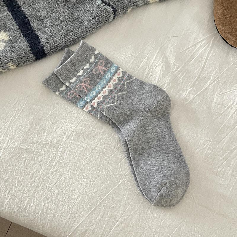 Женские осенне-зимние теплые и толстые носки-трубы с бантом, сочетающиеся по цвету