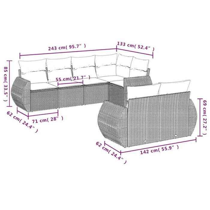 VidaXL Salon de Jardin avec Coussins 7 pcs, Canapés de Terrasse, Ensemble de Meubles de Patio, Mobilier d'Extérieur, Gris 3221611
