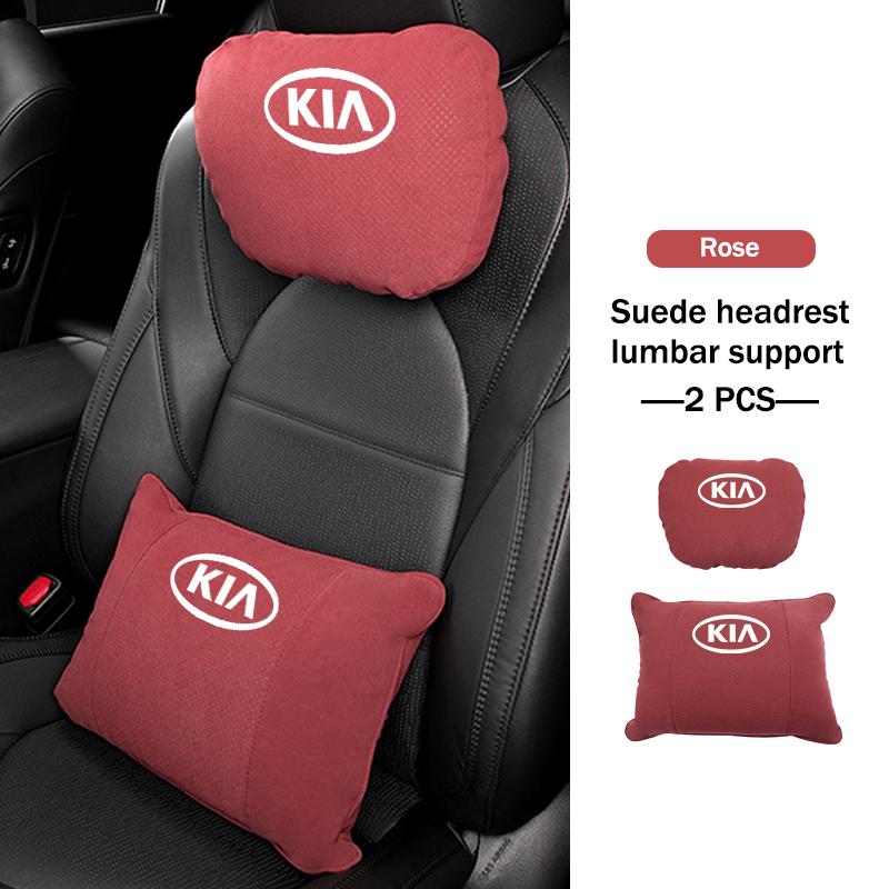 Car Logo Suede Seat Headrest Neck Pillow Soft Comfort Cushion Lumbar Support For KIA Cerato Proceed Venga Stonic Picanto SorentoWL2