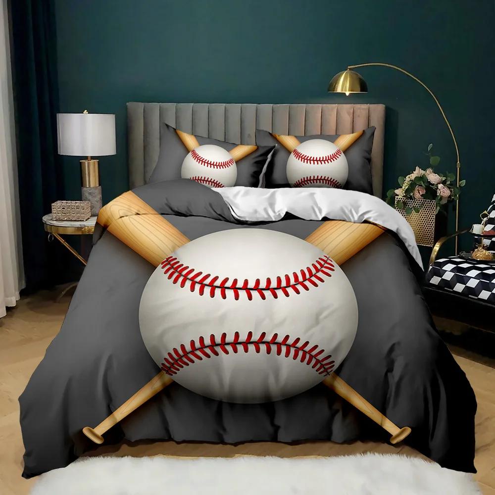 Baseball Duvet Cover Set Baseball Bat Bedding Set For Kids Teens 3D Baseball Sports Double Queen King Size Polyester Qulit Cover