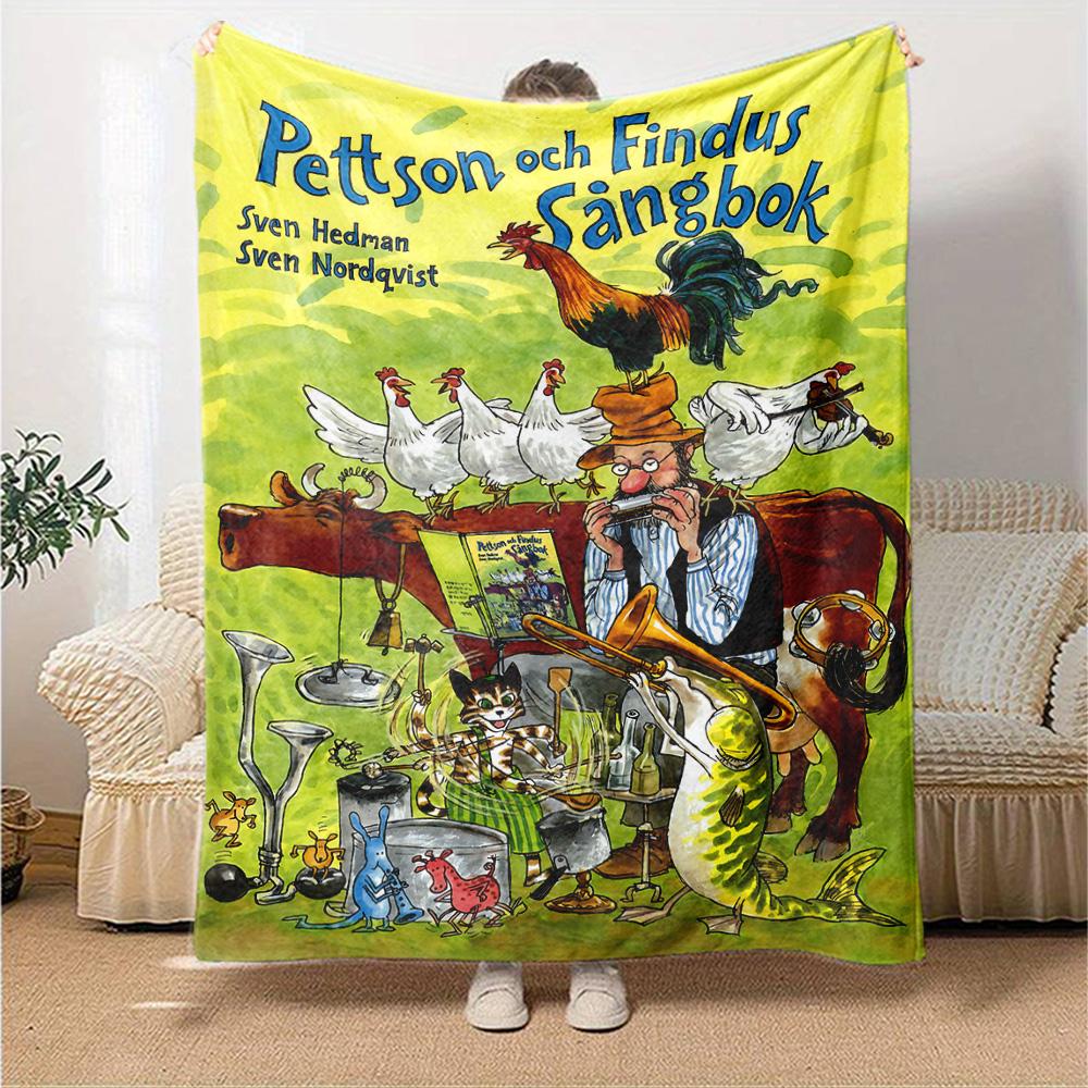 Pettson Findus Book Flannel Blanket Super Soft Warm Cozy Blanket for Sofa Bed Office Travel All‑Season Home Decor Gift