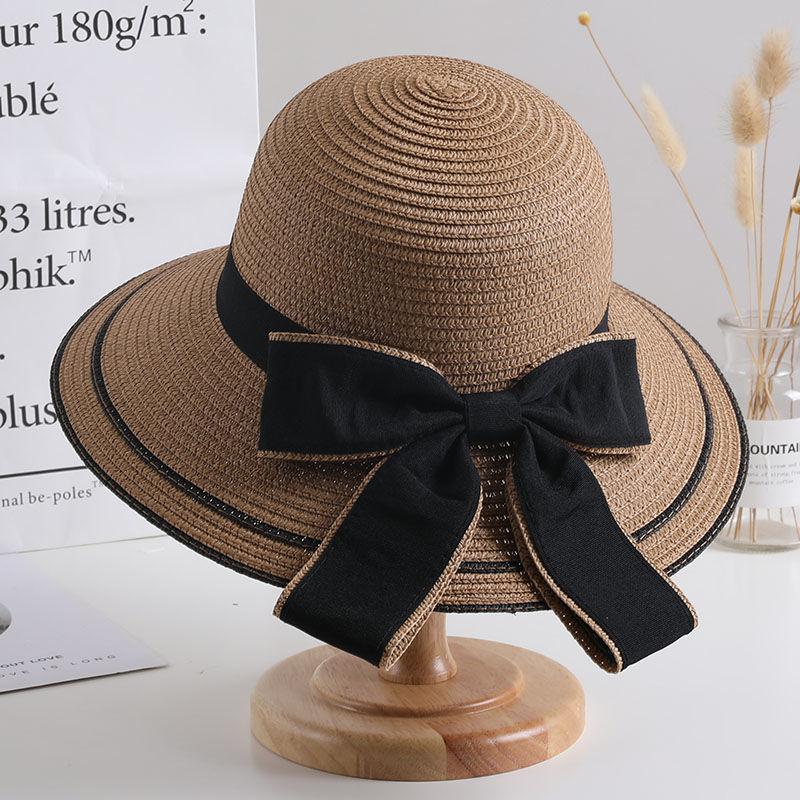 Summer Bowknot Decor Straw Hat Classic Simple Lightweight Sun Protection Hats Travel Seaside Outdoor for Women
