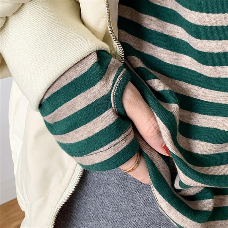 Новинка 2022 года, женские полосатые футболки с длинными рукавами, женская уличная одежда, осенне-весенние хлопковые футболки, свободные футболки в корейском стиле
