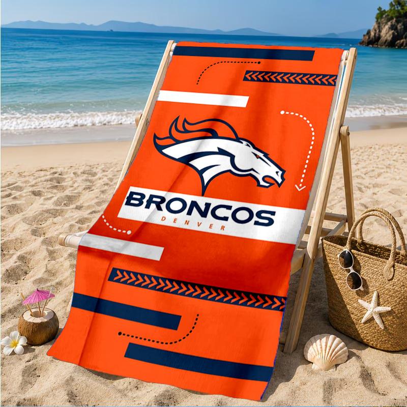 Пляжное полотенце с логотипом Denver Broncos, Быстросохнущее, Легко ухаживать, Подходит как для фитнеса, так и для пляжного отдыха, Спортивный незаменимый аксессуар