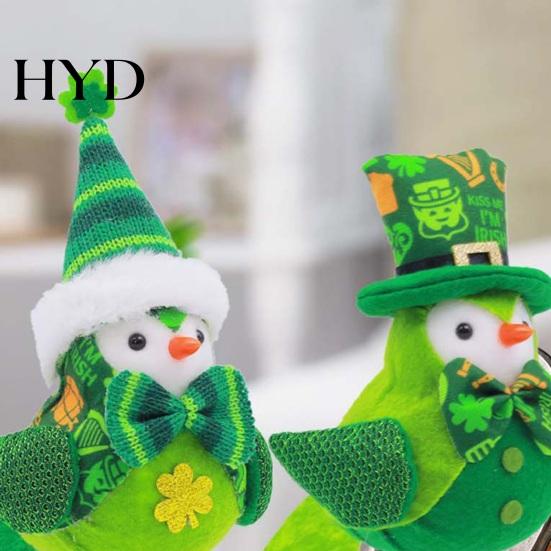 St Patrick Day Decoration Gnome Doll Patrick's Plush Bird Figurine with Shiny Wings Green Lucky Clover Sweater Four Leaf Embroidered Hat