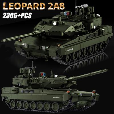 Военный MOC 1/28 2306 деталей Leopard 2A8 Армейский основной боевой танк Строительные блоки Кирпичики Современный набор танков Игрушки Для Детей Мальчиков Подарки