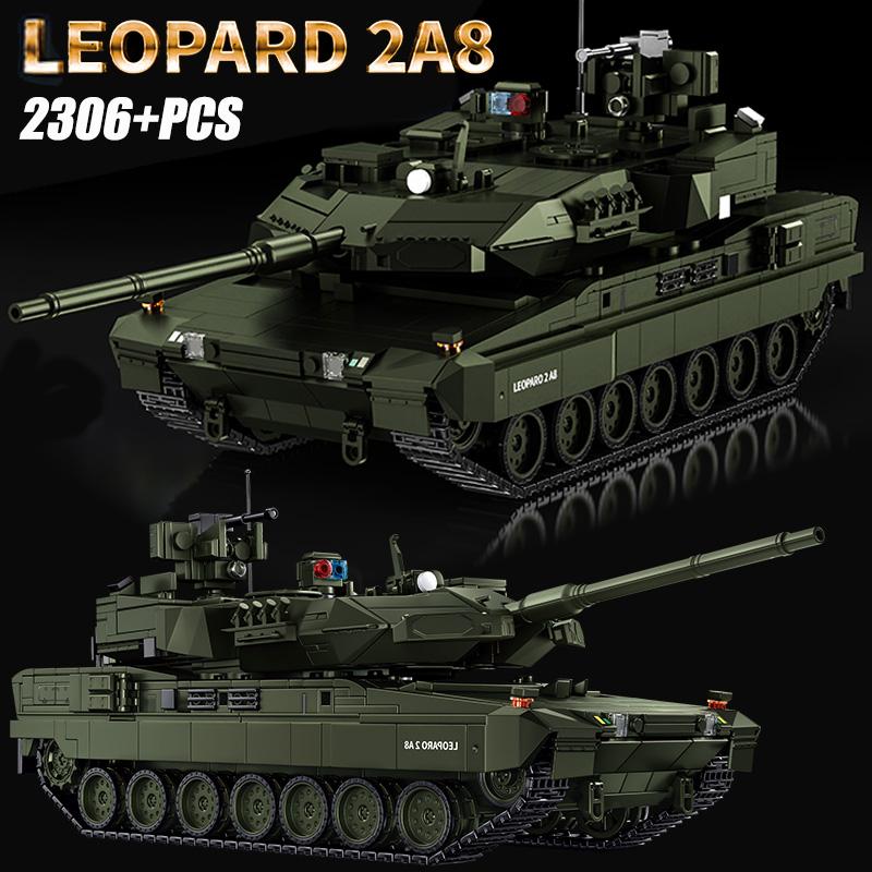 Военный MOC 1/28 2306 деталей Leopard 2A8 Армейский основной боевой танк Строительные блоки Кирпичики Современный набор танков Игрушки Для Детей Мальчиков Подарки