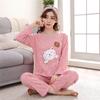 Cartoon Bear Print Long Sleeve Polka Dot Pajamas Set