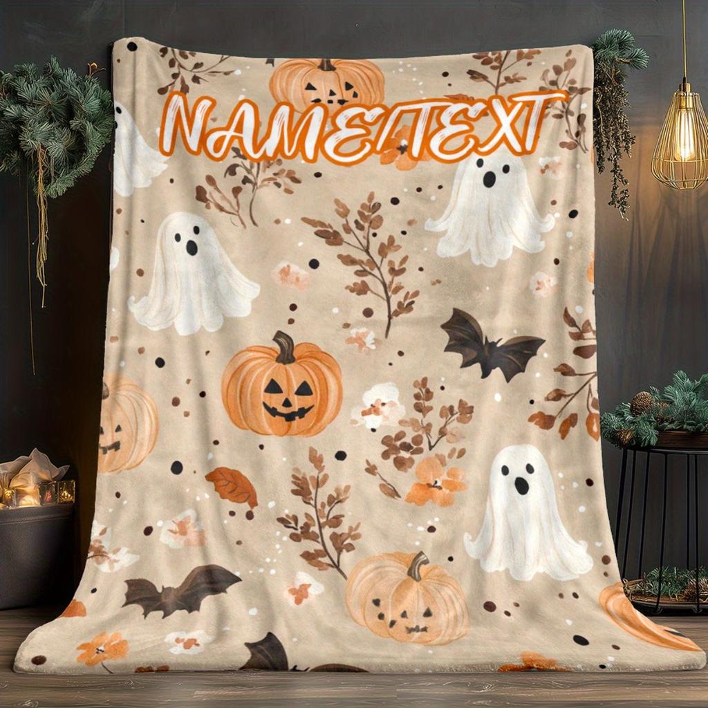 1pc Personalized Halloween Ghost Design HD Printed Blanket - a Lightweight Flannel Throw Suitable for Travel, Living Room, Office, Couch, And Bed - Di