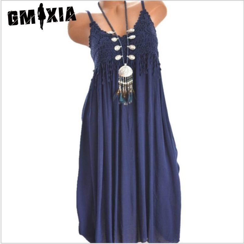 GMXIA Женская мода лето весна сплошной цвет печати без рукавов подтяжки с высокой талией повседневные платья