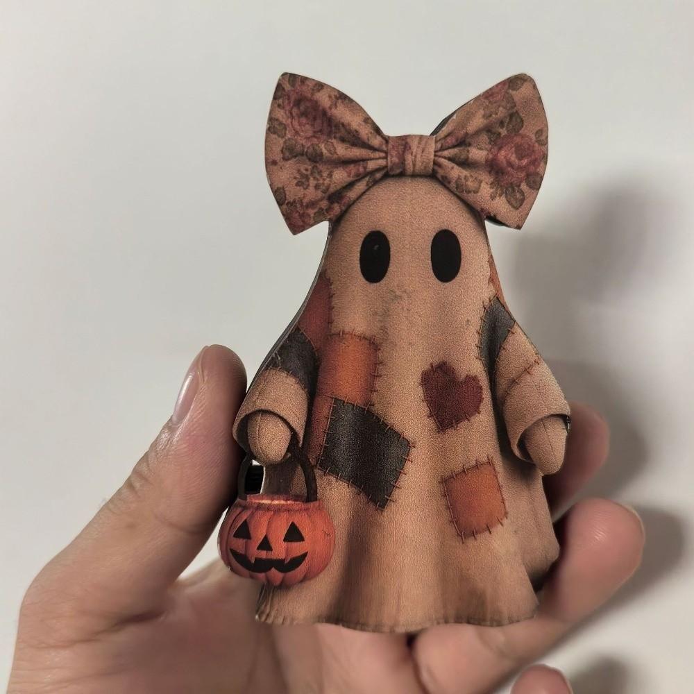 Vintage Distressed Wooden Ornament Handmade Ghost Figurine Tabletop Ornament Halloween