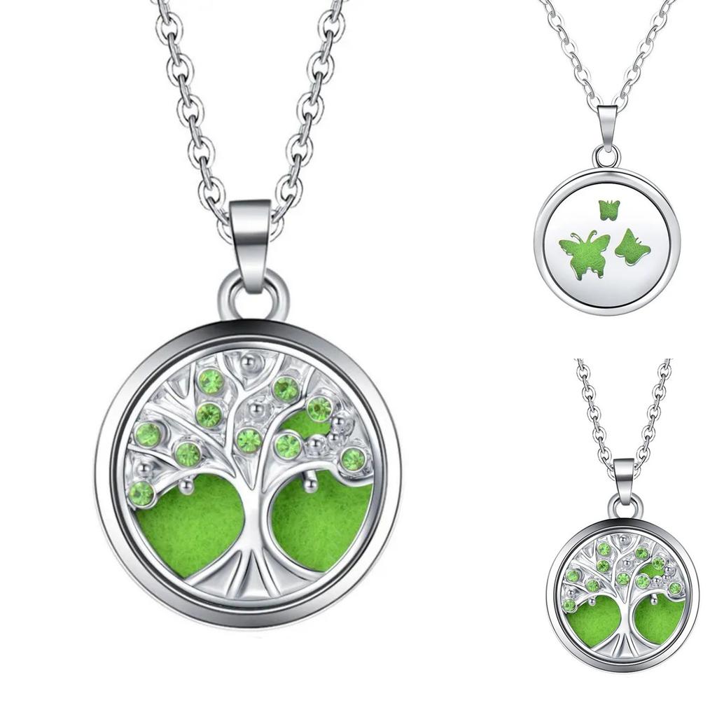 Colorful Crystal Tree Of Life Aromatherapy Necklace Perfume Oil Diffuser Chain Pendant Lockets Jewelry
