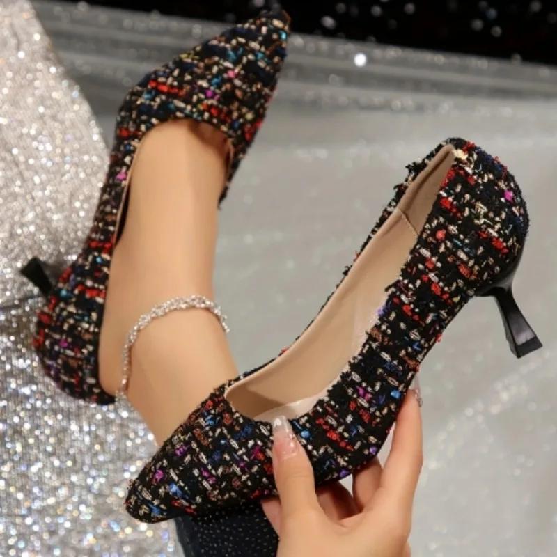 Мода Модные женские туфли Слипоны Женские туфли-лодочки Осенние туфли с острым носком Неглубокие разноцветные туфли на шпильке или тонком каблуке Туфли больших размеров