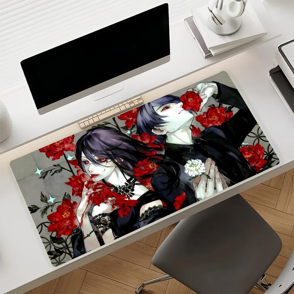 Gaming Mouse Pad with Antislip Base and Stitched Edges Red Spider Lily Skeleton Pattern Print Desk Mat for PC Laptop Gaming