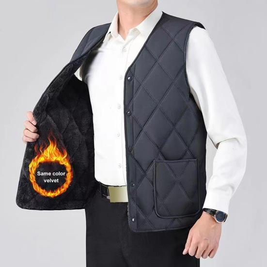 Мужской жилет с V-образным вырезом без рукавов, однотонный однобортный жилет, пальто с карманами, утолщенная плюшевая подкладка, стеганый низ, жилет, куртка