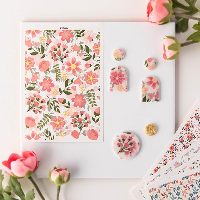 Бумага с водным переносом для глины для DIY-серьг из глины, Цветочный лист для переноса на глину, Бумага с цветами для керамической эмали, Декаль