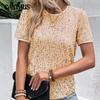 Women's New Commuter Loose Models Short-sleeved Package Neck Round Neck Top Sequin T-shirt