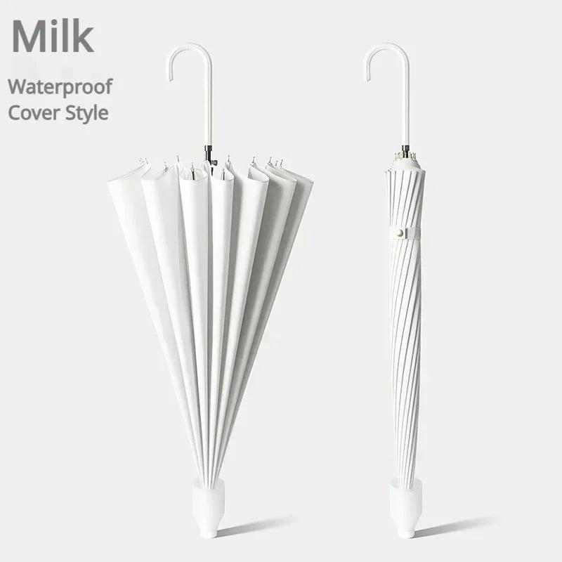 16 Bone Small Umbrella Long Straight Rod Umbrellas Handle Long PVC Waterproof High Density Durable Sturdy Solid Color Umbrella