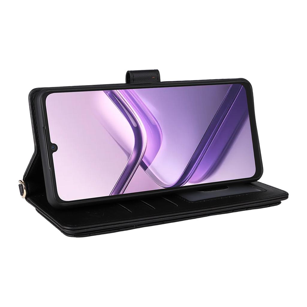 For Doogee Note 58 Pro/Note 58 Wallet Case with Shoulder/Wrist Strap Leather Phone Cover Stand