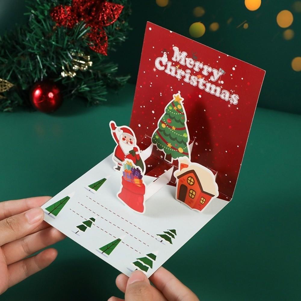 Festive Card 3D Xmas Greeting Cards Blessing Message Pop-up Christmas Postcard Folding Paper Christmas Card New Year Greeting