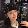 Wool Beret Women's 2024 New Autumn and Winter Handmade Butterfly Small Flower Rhinestone Painter Hat Three-dimensional Face Small
