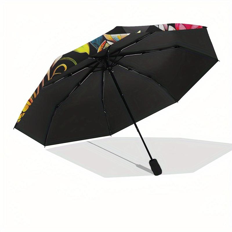 Owl, Stained Glass Automatic folding umbrella  simple eight rib design, bright color pattern, durable iron frame, ideal for travel and outdo