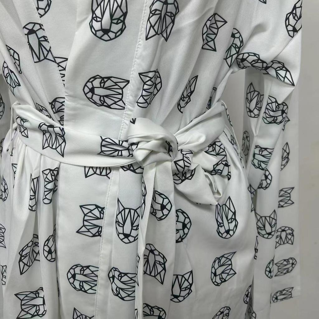 BITCED Loose Long Sleeve Women's Print Casual Commuter Lace-up Pajamas High-waisted Shorts Set