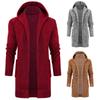 Men's Solid Color Knitted Coat Hooded Long Windbreaker Cardigan Medium Length Sweater