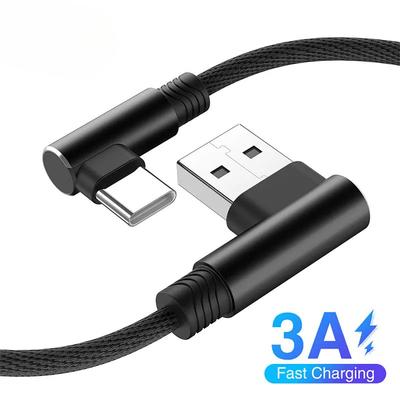 USB C 90-градусный угловой USB-кабель типа C для зарядки, кабель для Samsung, Xiaomi, аксессуары для мобильных телефонов, 3A, USB-кабель для быстрой зарядки, 2 м, 3 м