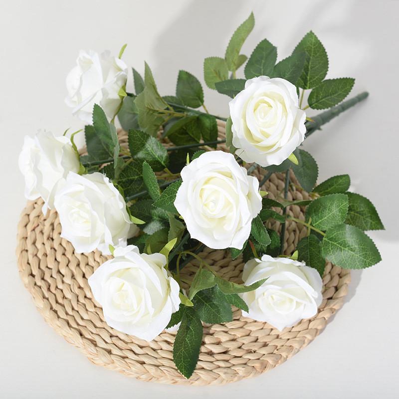 Artificial Ninehead Rose Bouquet Wedding Decor Silk Flowers For Home And Event Use