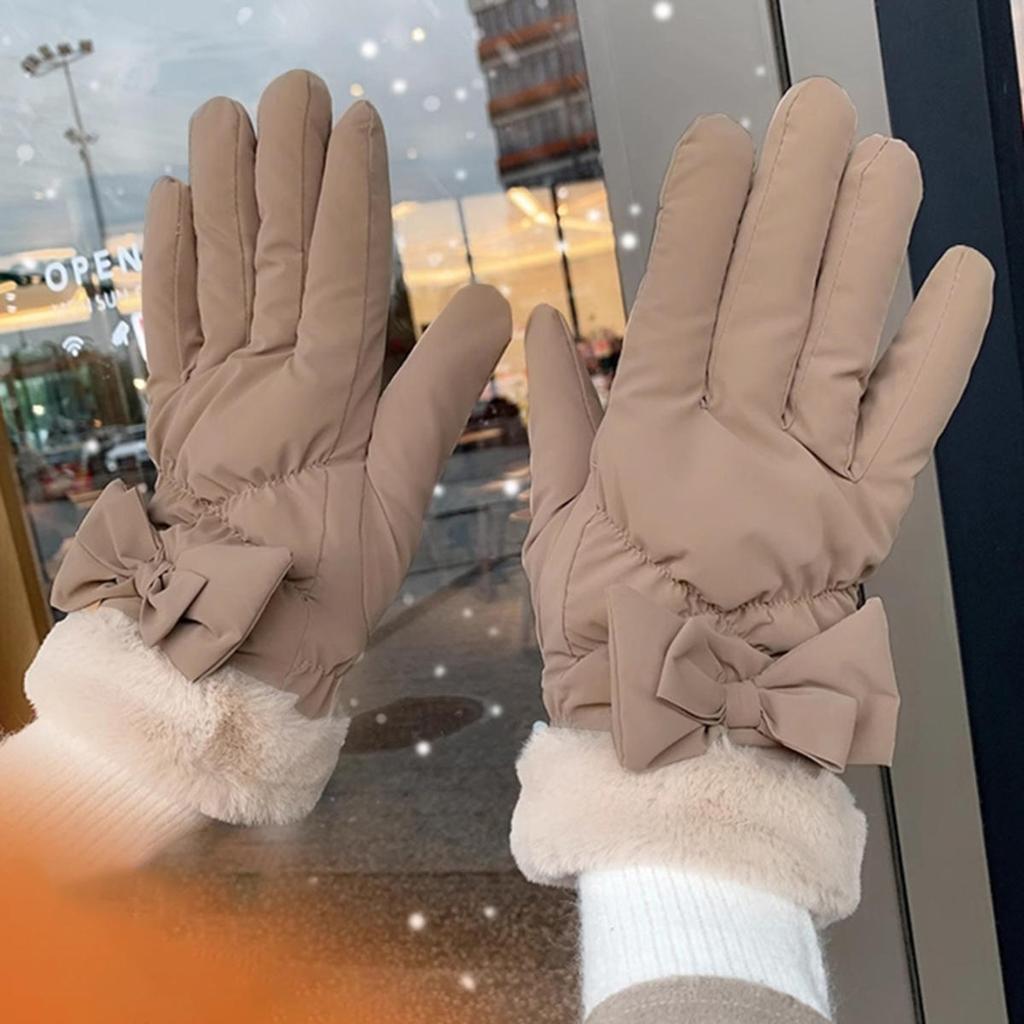 Женские лыжные перчатки Зимние флисовые Утепленные Теплые Плюшевые Полиэстеровые Водонепроницаемые Перчатки с сенсорным экраном для Катания на открытом воздухе Альпинизма