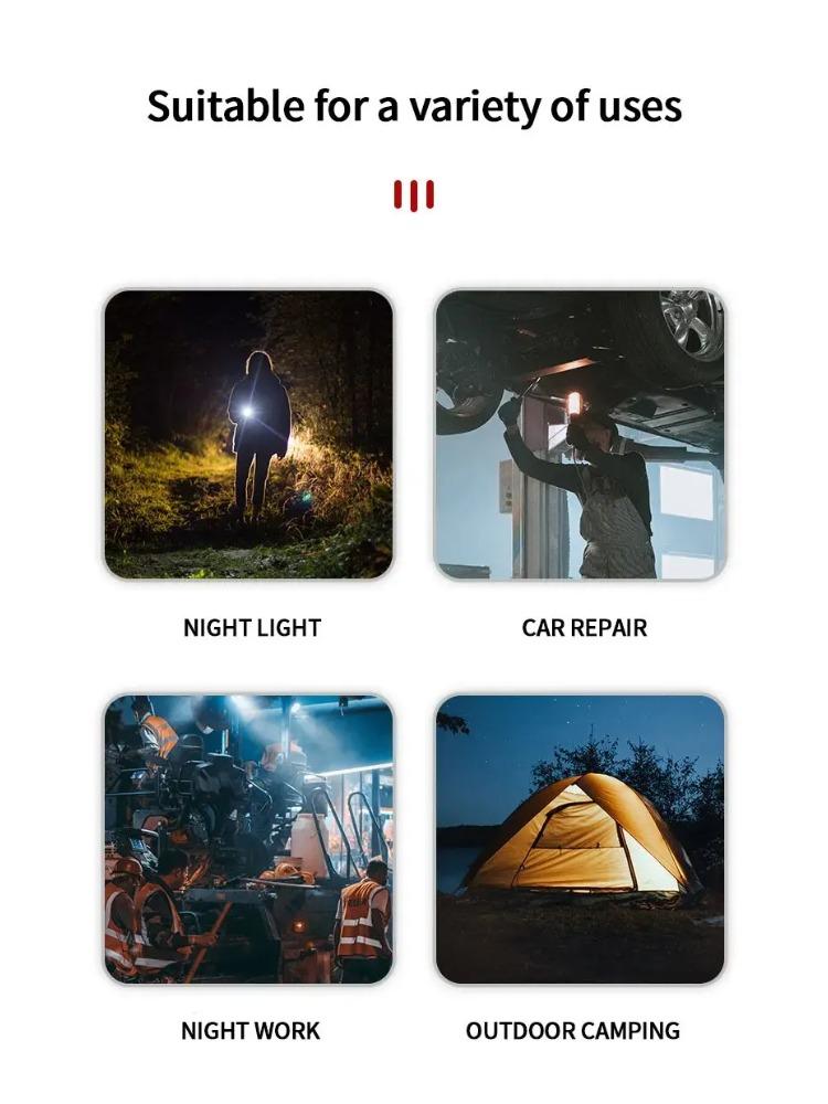 Portable USB Rechargeable Work Light Magnetic COB LED Flashlight Hanging Lamp with Built-in Battery Camping Torch