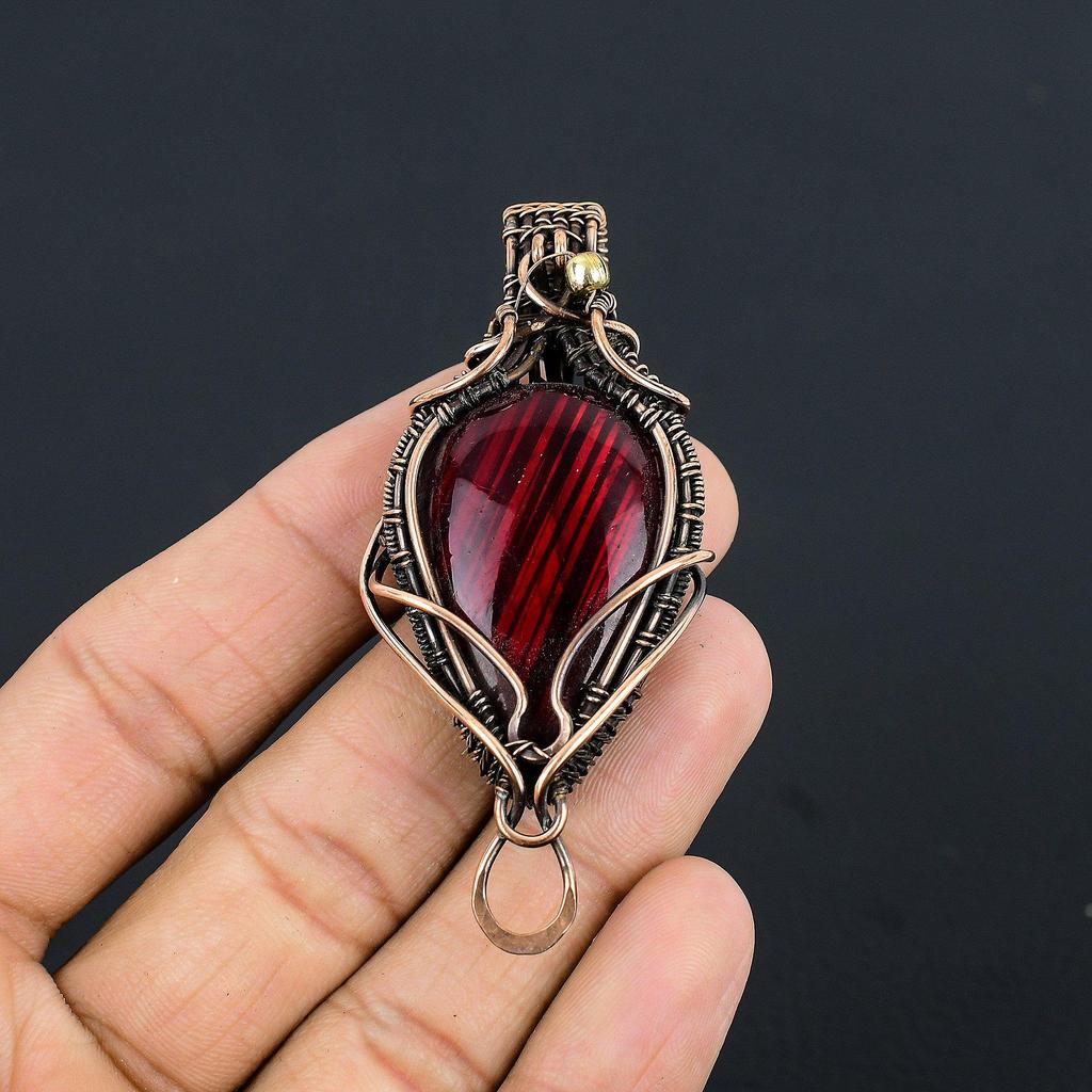 Red Flash Labradorite Pendant, 999 Copper Wire Wrapped Jewelry, Gemstone Jewelry Pendant, Handmade Wedding Gift Jewelry