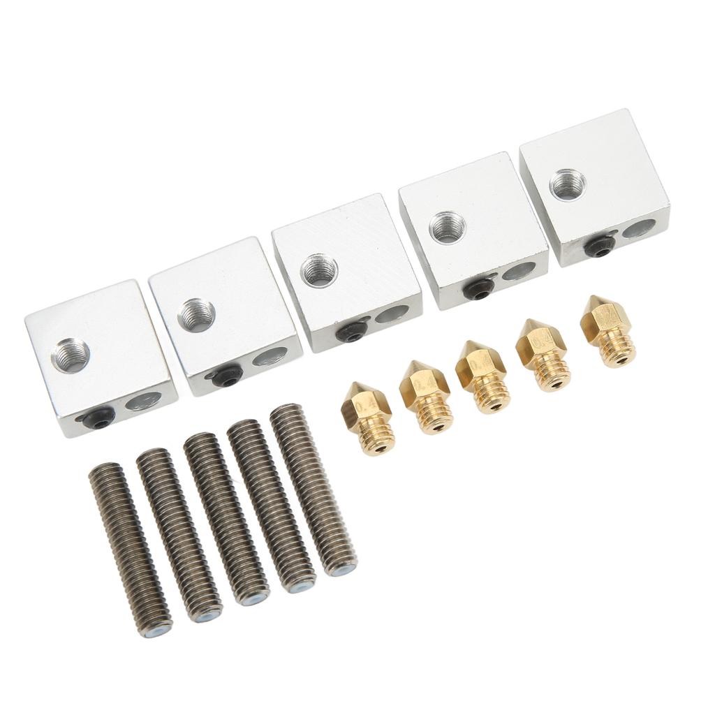 15 Pcs 3D Printer Hotend Kit Stainless Steel Tube Brass Nozzle Heating Block 3D Printer Hotend