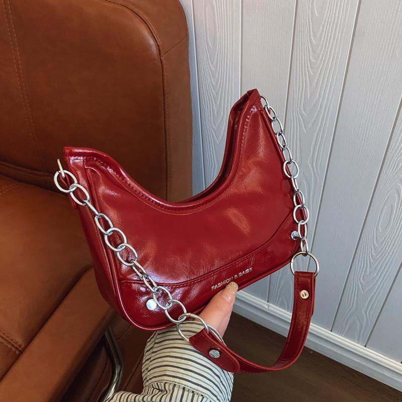 New Fashion Trend Solid Color Chain Shoulder Armpit Bag Simple Casual Versatile Portable Handbag