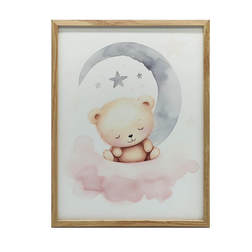 Śpiący Miś Na Różowej Chmurce Śpiący Miś Na Różowej Chmurce, 50X70 Cm, Bez Ramy, Płótno Premium Na Blejtramie