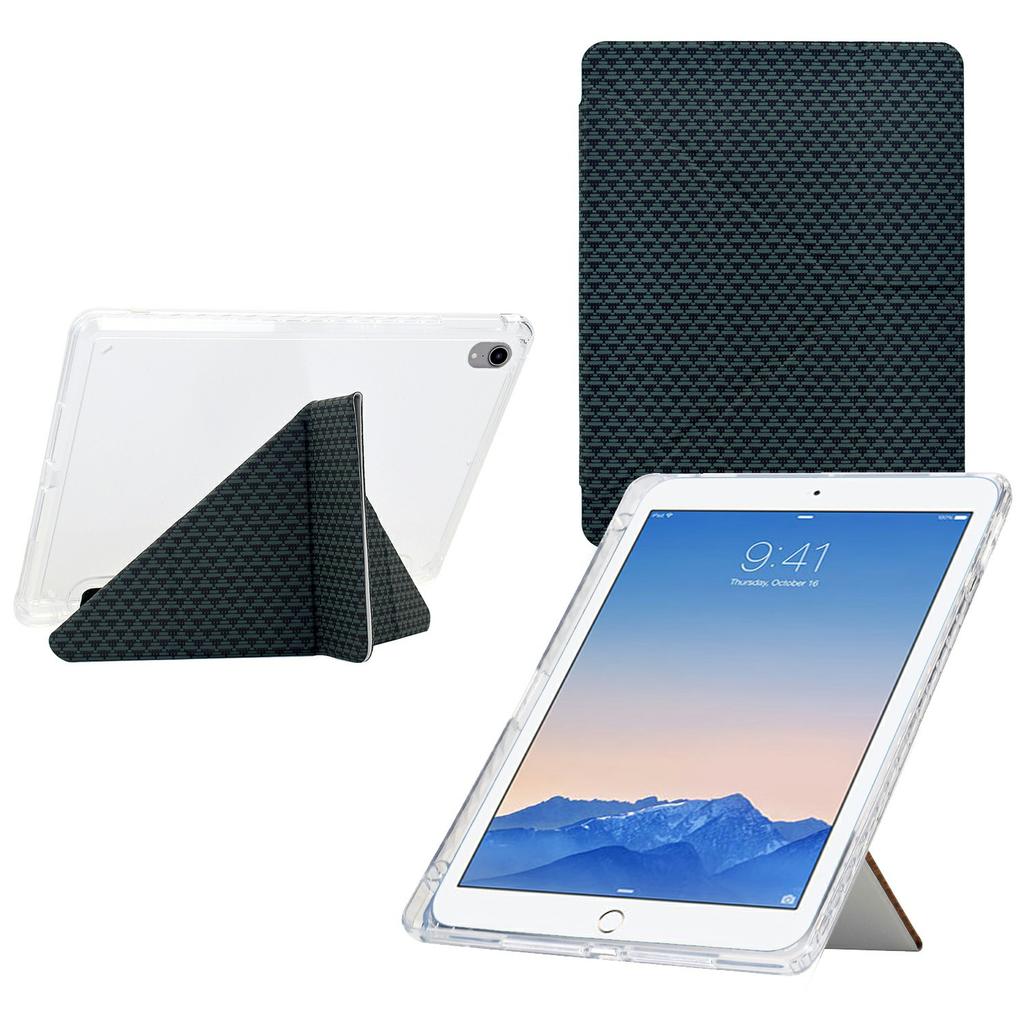 Tablet Case For iPad 9.7-inch (2018)/(2017)/Air 2/Air (2013),Y-Fold Stand Pyramid-Patterned Leather+Clear Acrylic Cover