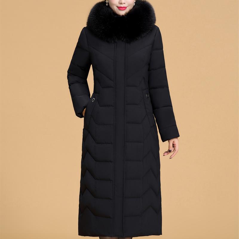 Plus Size XL-6XL Middle Age Woman Long Coat Winter Thick Warm Overcoats Hooded Elegant Faux Fur Collar Loose Lady Jackets