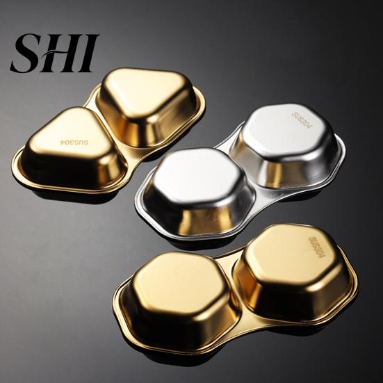 Seasoning Plate Sauce Dish Stackable Easy to Clean Stainless Steel Hexagon Dipping Tray Triangle Oval Shaped for Kitchen Prep
