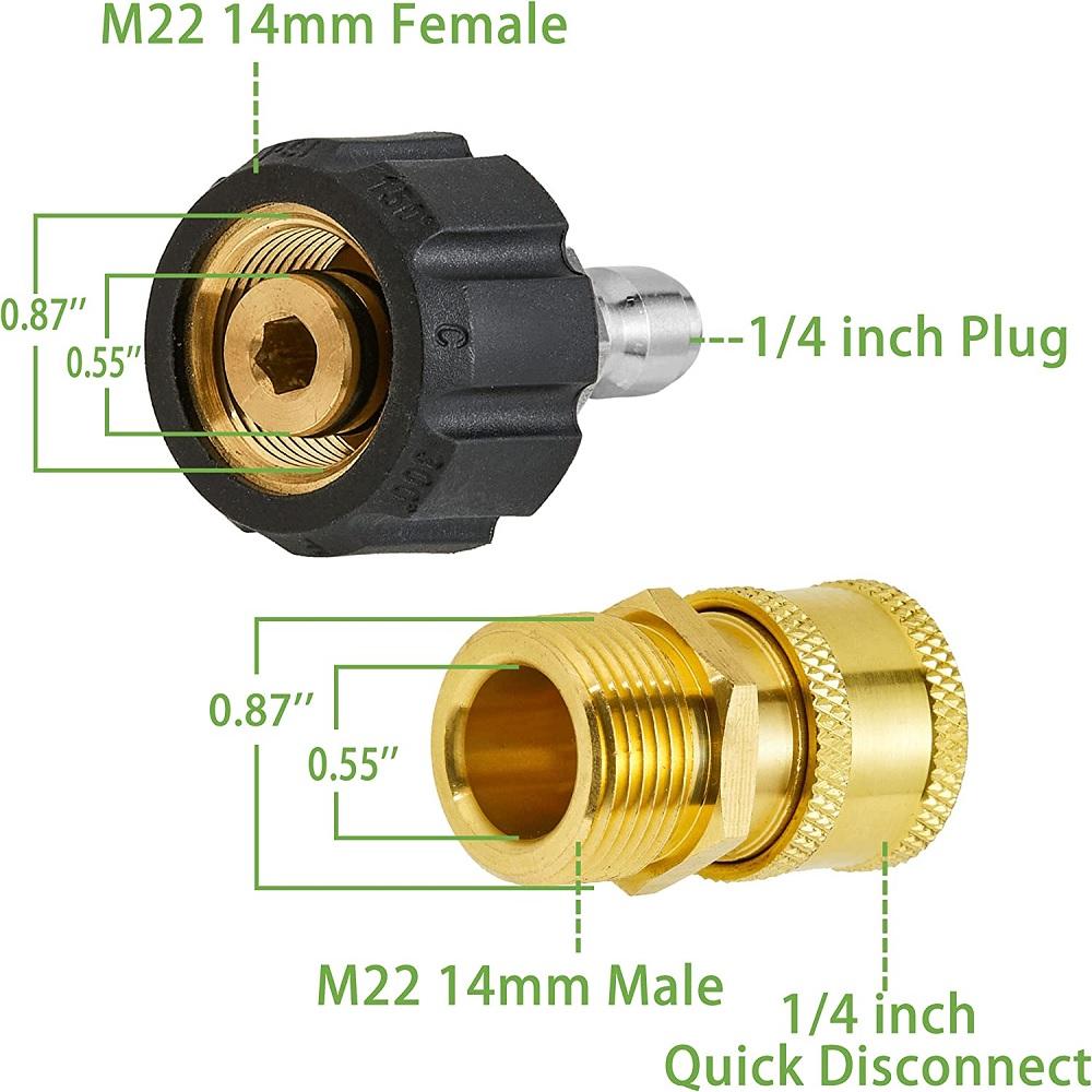 1 пара переходников M22 14 мм внутренняя резьба на 1/4" наружная резьба быстроразъемный для мойки высокого давления