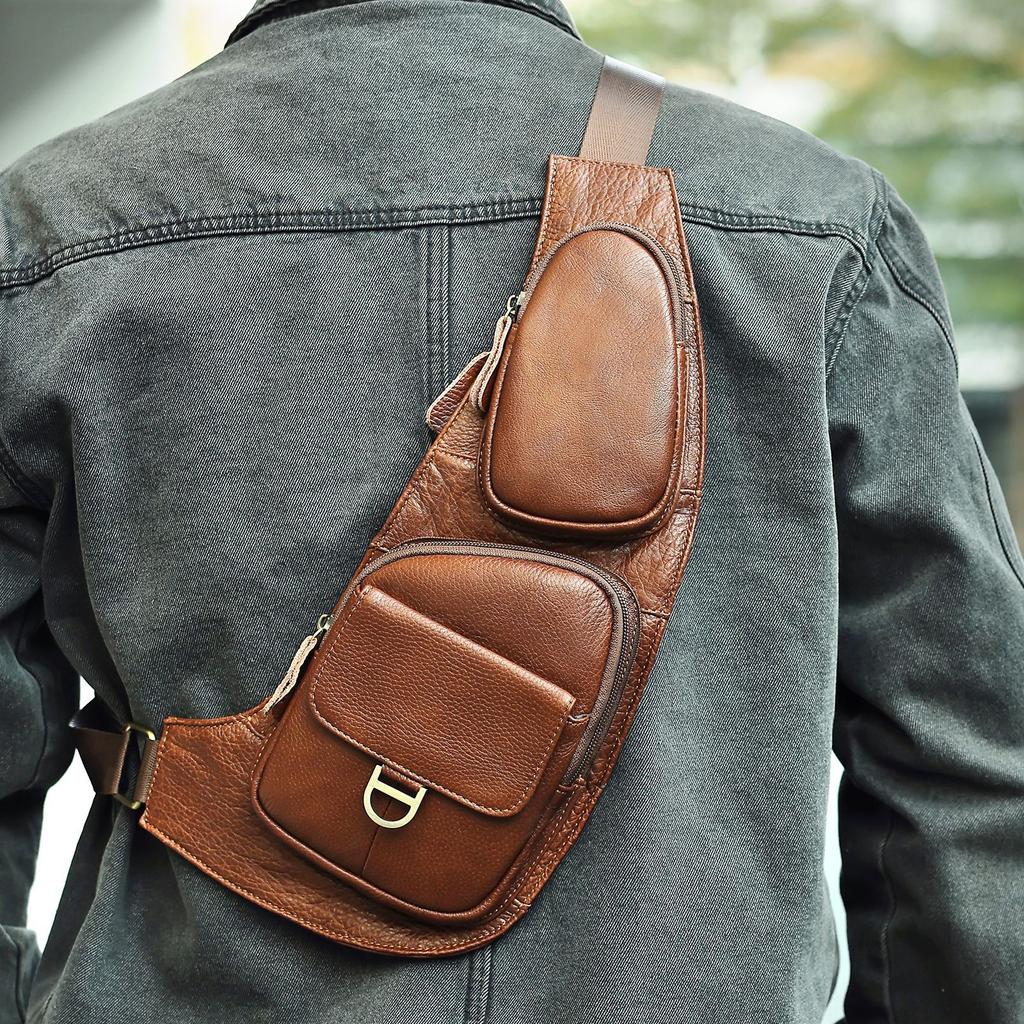 Retro Genuine Leather Chest Bag Men's Top-grain Cowhide Crossbody Bag Versatile and Casual Men's Crossbody Bag