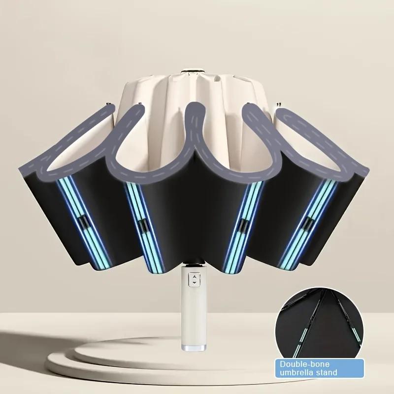 Compact In Size, the Gem-blue Automatic Reverse Umbrella Is Waterproof and UV-resistant.