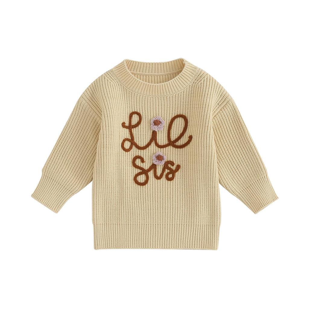 Свитер для маленьких девочек, 6 месяцев, 12 месяцев, 1 год, 2 года, 3 года, 4 года, 5 лет, 6 лет, пуловеры с круглым вырезом и длинными рукавами с вышивкой букв, осенне-зимняя повседневная одежда, топы