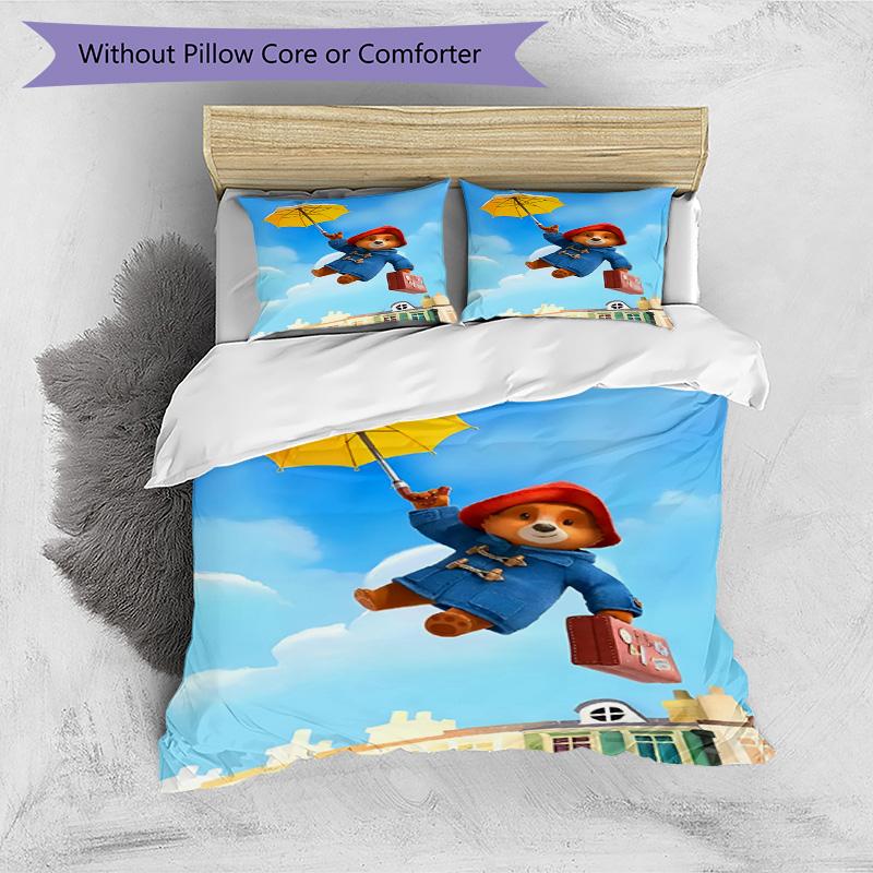 3pcs Duvet Cover Set (1*Duvet Cover + 2*Pillowcase, Without Core), Paddington Bear Print Bedding Set, Bedroom Decor, All‑Season, Birthday Gift