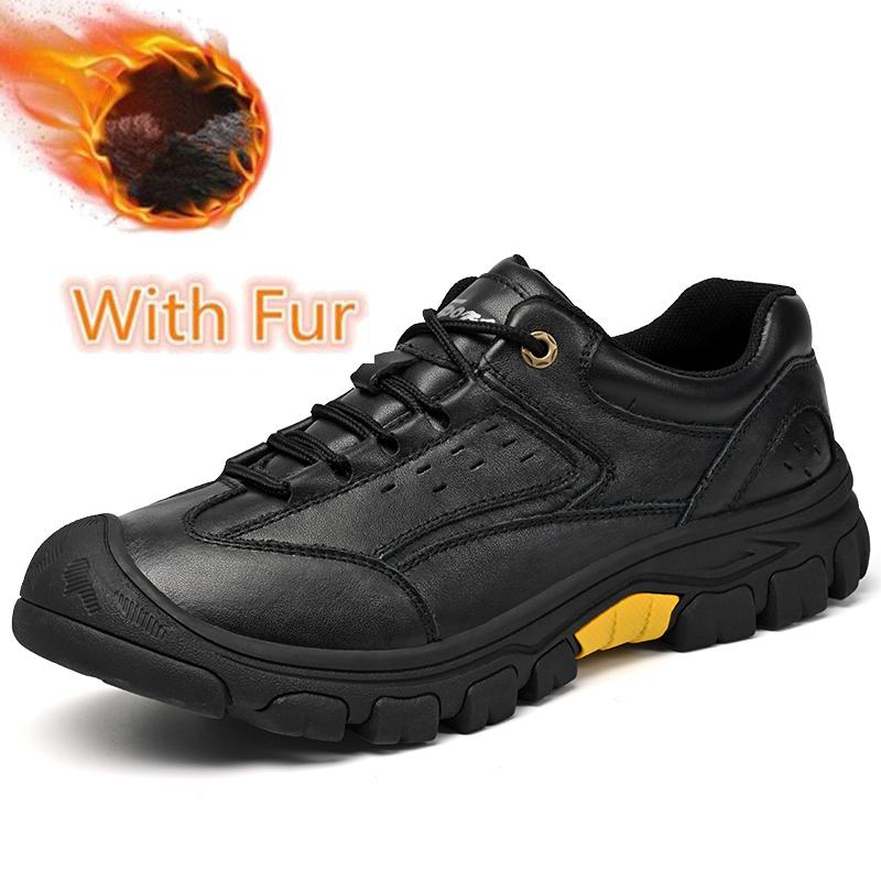 Мужские теплые зимние ботинки из натуральной кожи, модные уличные мужские кроссовки, мужские походные ботинки на шнуровке, нескользящие мужские повседневные ботинки для снега