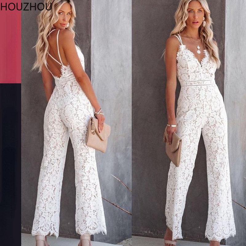 Кружевной комбинезон женский летний винтажный базовый классический шикарный повседневные брюки черный боди с v-образным вырезом и открытой спиной широкие брюки