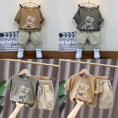 Комплект из 2 предметов для мальчиков из хлопка - Футболка с круглым вырезом и принтом медведя + подходящие шорты - Доступная цена Повседневный наряд S-XXL