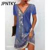 JPNTKY Women's Fashion Autumn Winter Floral Print Long Sleeve V-Neck Casual Dresses